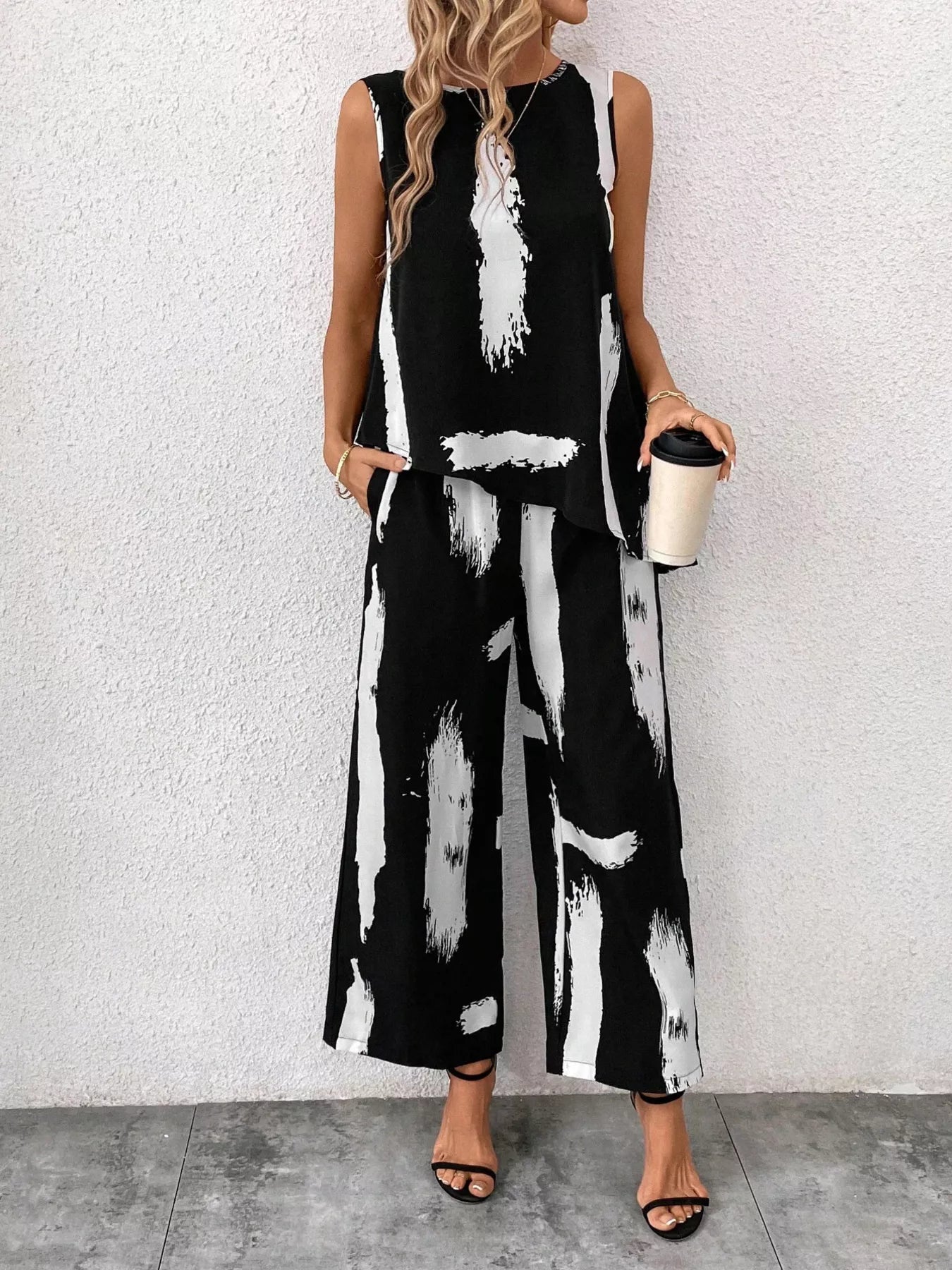 Hazel Blues® | Abstract Print Sleeveless Top & Wide Leg Pants Set