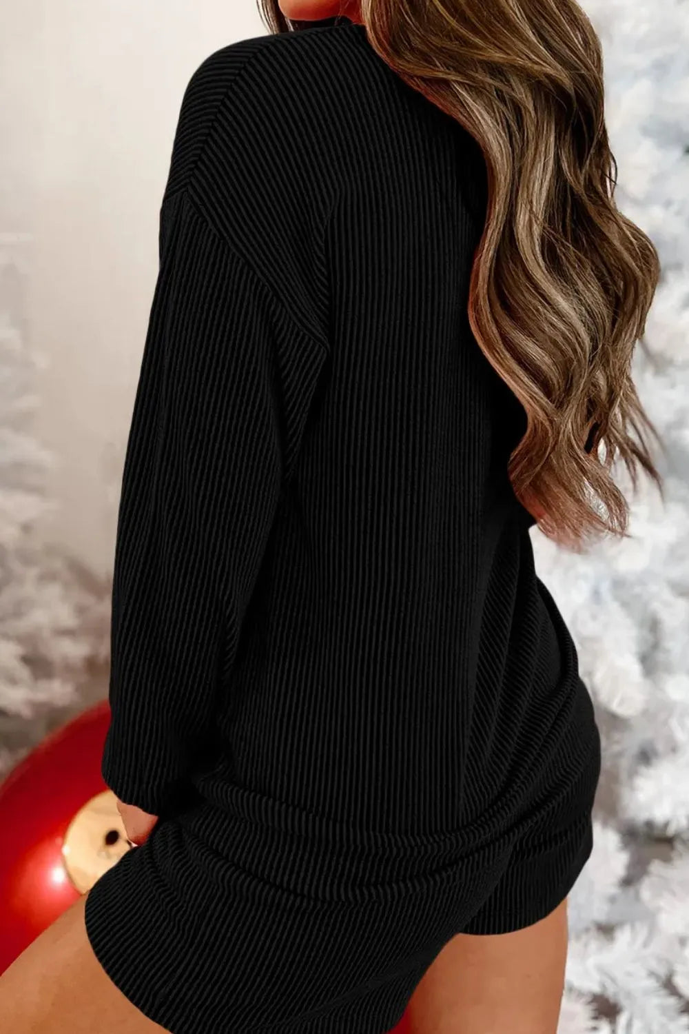 Hazel Blues® | MERRY Round Neck Long Sleeve Top and Shorts Lounge Set