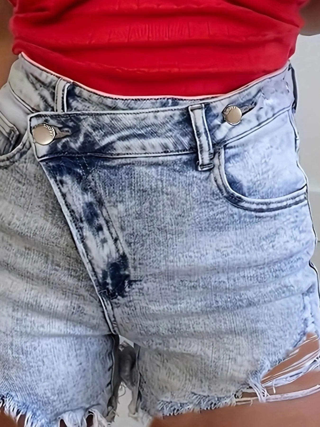 Hazel Blues® | High Waisted Distressed Denim Shorts with Frayed Hem