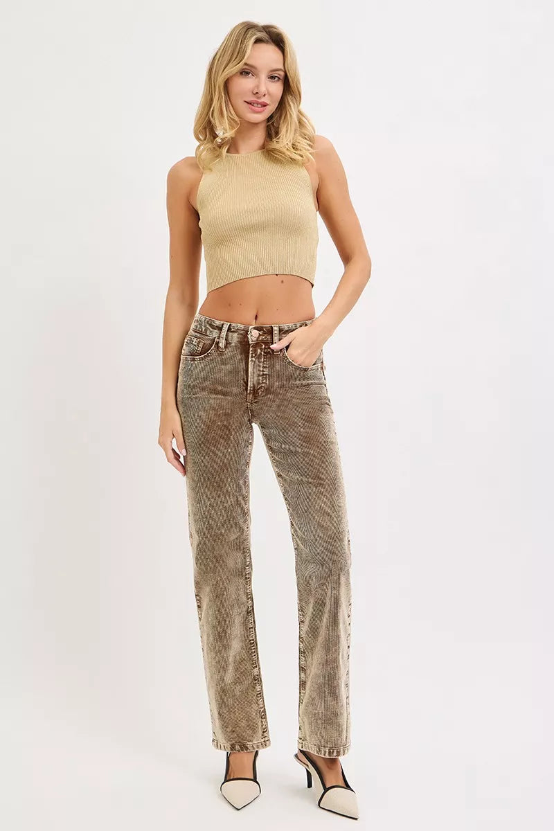 Hazel Blues® | RISEN Tummy Control Mid Rise Straight Leg Corduroy Pants