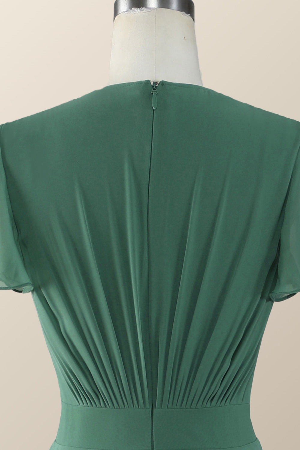 Knot Front Green Chiffon Long Bridesmaid Dress
