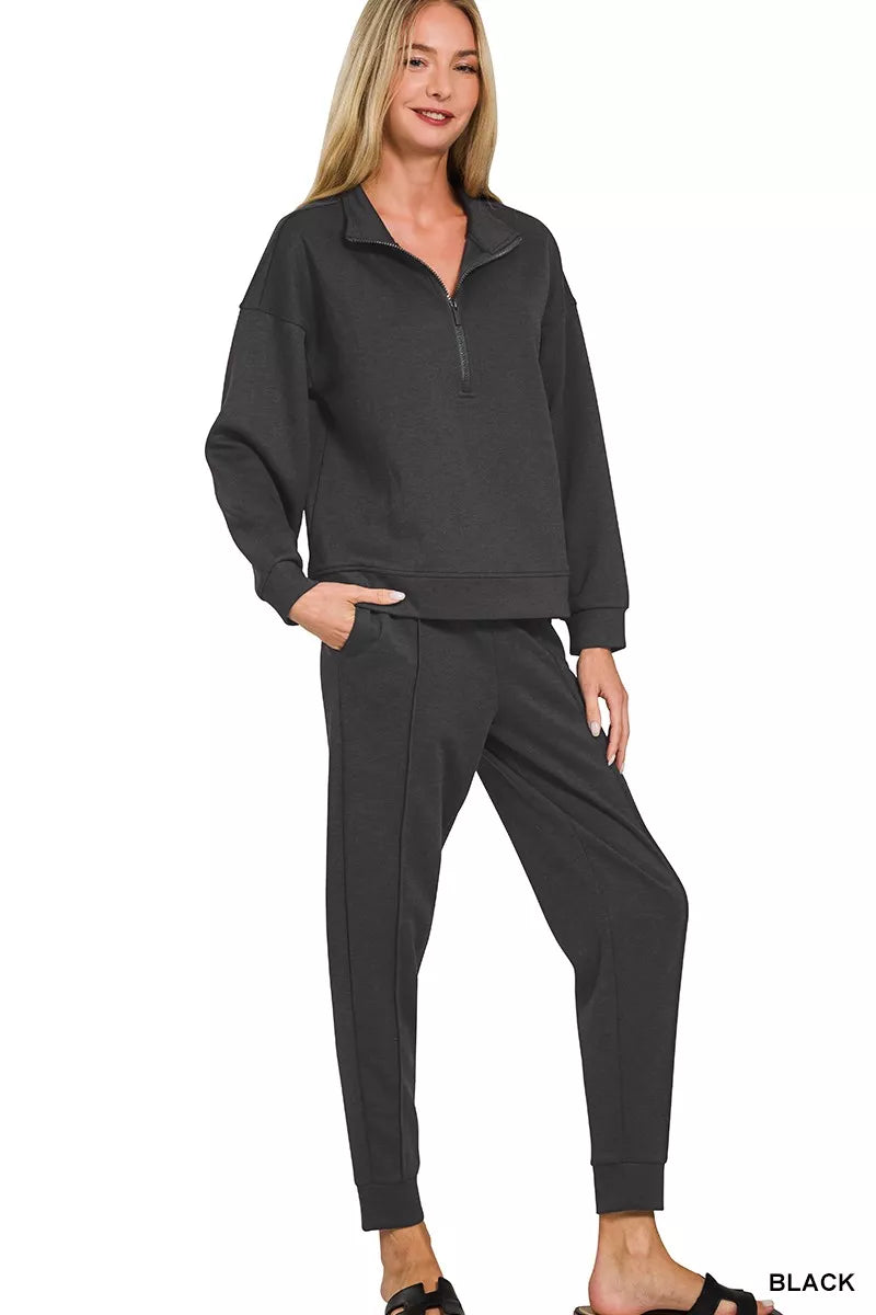 Hazel Blues® | Zenana Scuba Half Zip Pullover and Jogger Set
