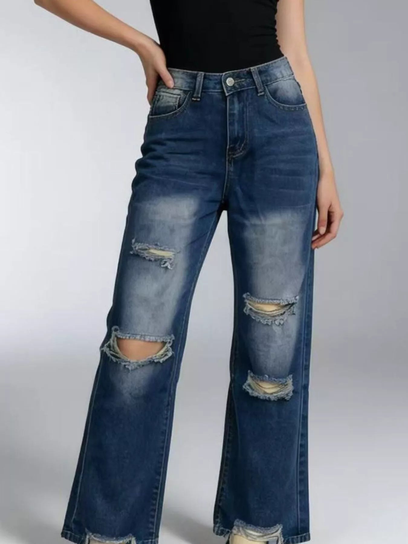 Hazel Blues® | Distressed Wide Leg Jeans