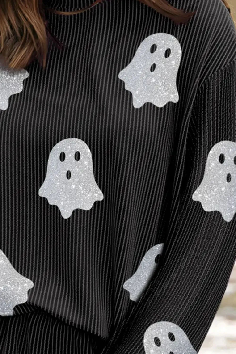Hazel Blues® | Glitter Ghost Round Neck Long Sleeve Top and Shorts Set