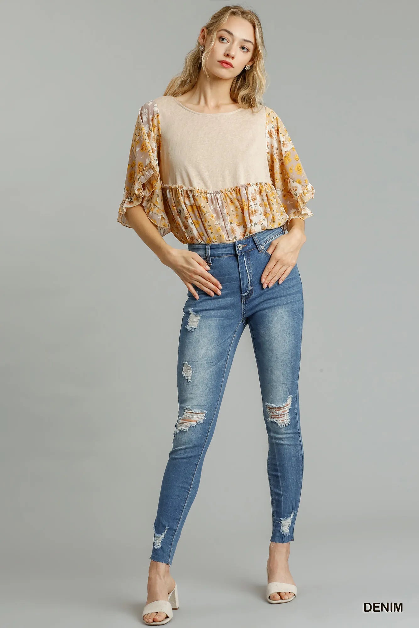 Hazel Blues® | Umgee Distressed Skinny Jeans with Edge Detail