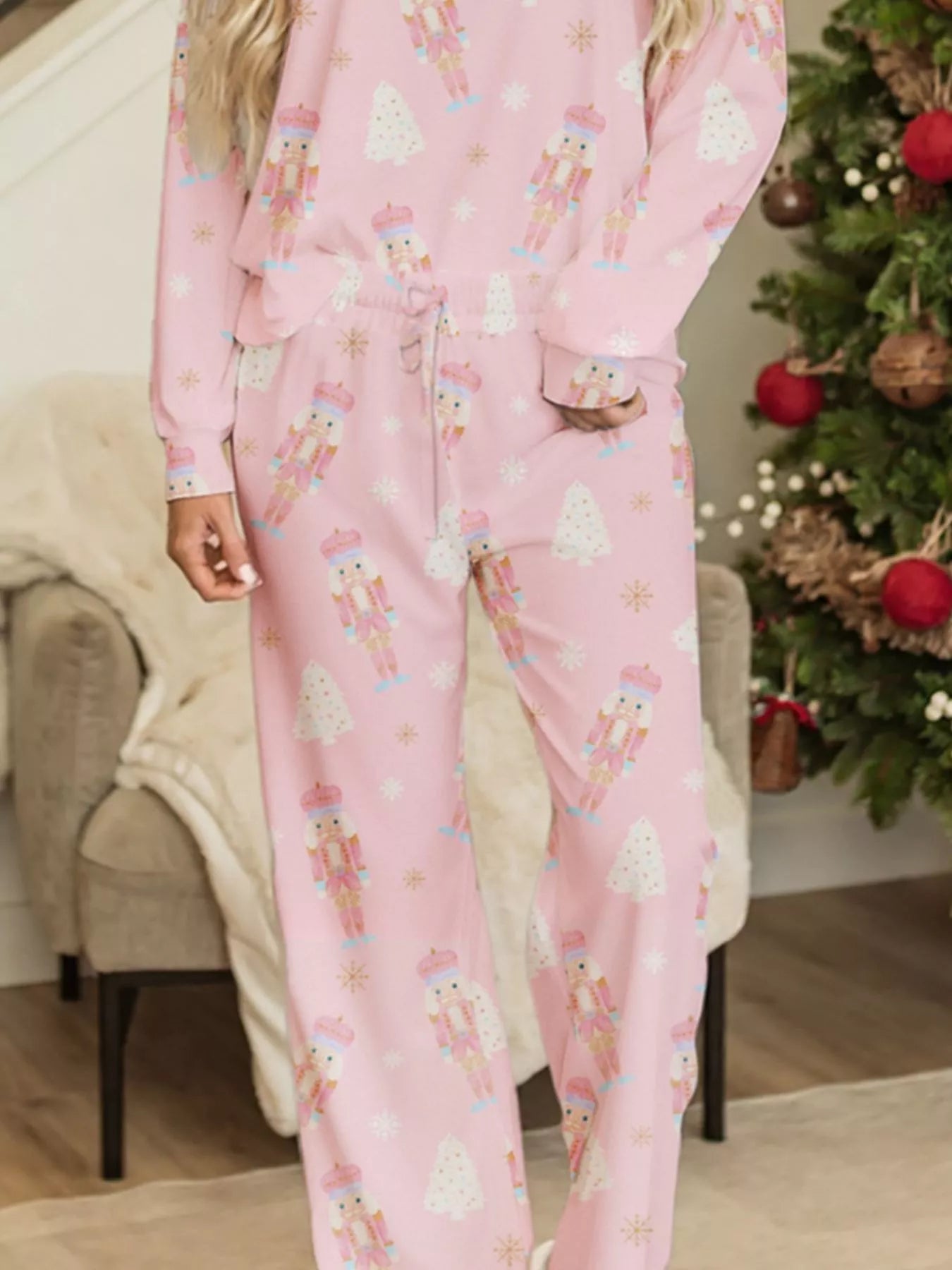 Hazel Blues® | Christmas Tree Nutcracker Print Top and Pants 2pcs Lounge Set