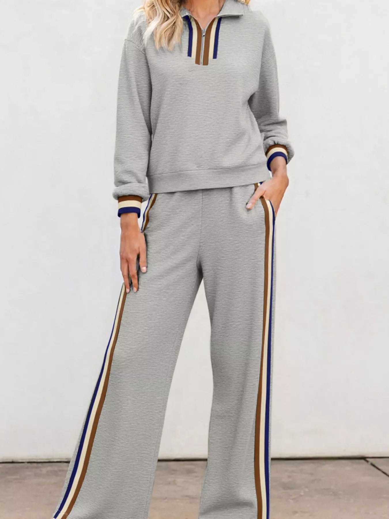 Hazel Blues® | Casual Striped Trim Top and Pants Set