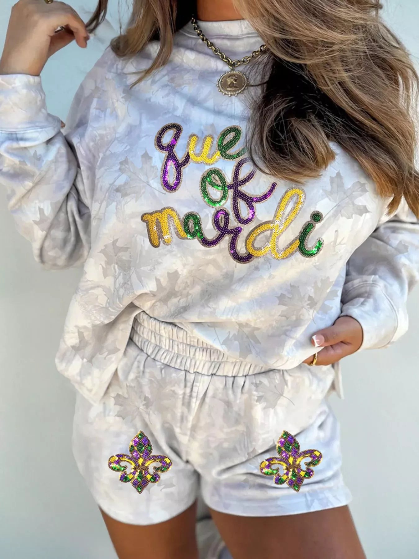 Hazel Blues® | Queen of Mardi Gras Top and Shorts Set