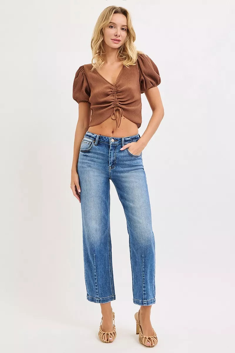 Hazel Blues® | RISEN High Rise Crop Boyfriend Tapered Jeans