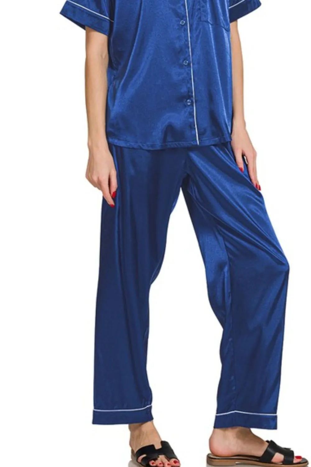 Hazel Blues® | Zenana Satin Short Sleeve Top and Pants Pajama Set