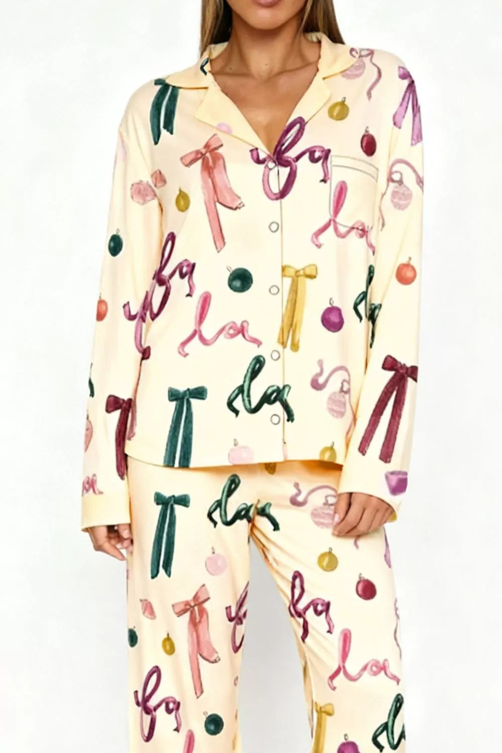 Hazel Blues® | Bow Print Top and Wide Leg Pants Lounge Set