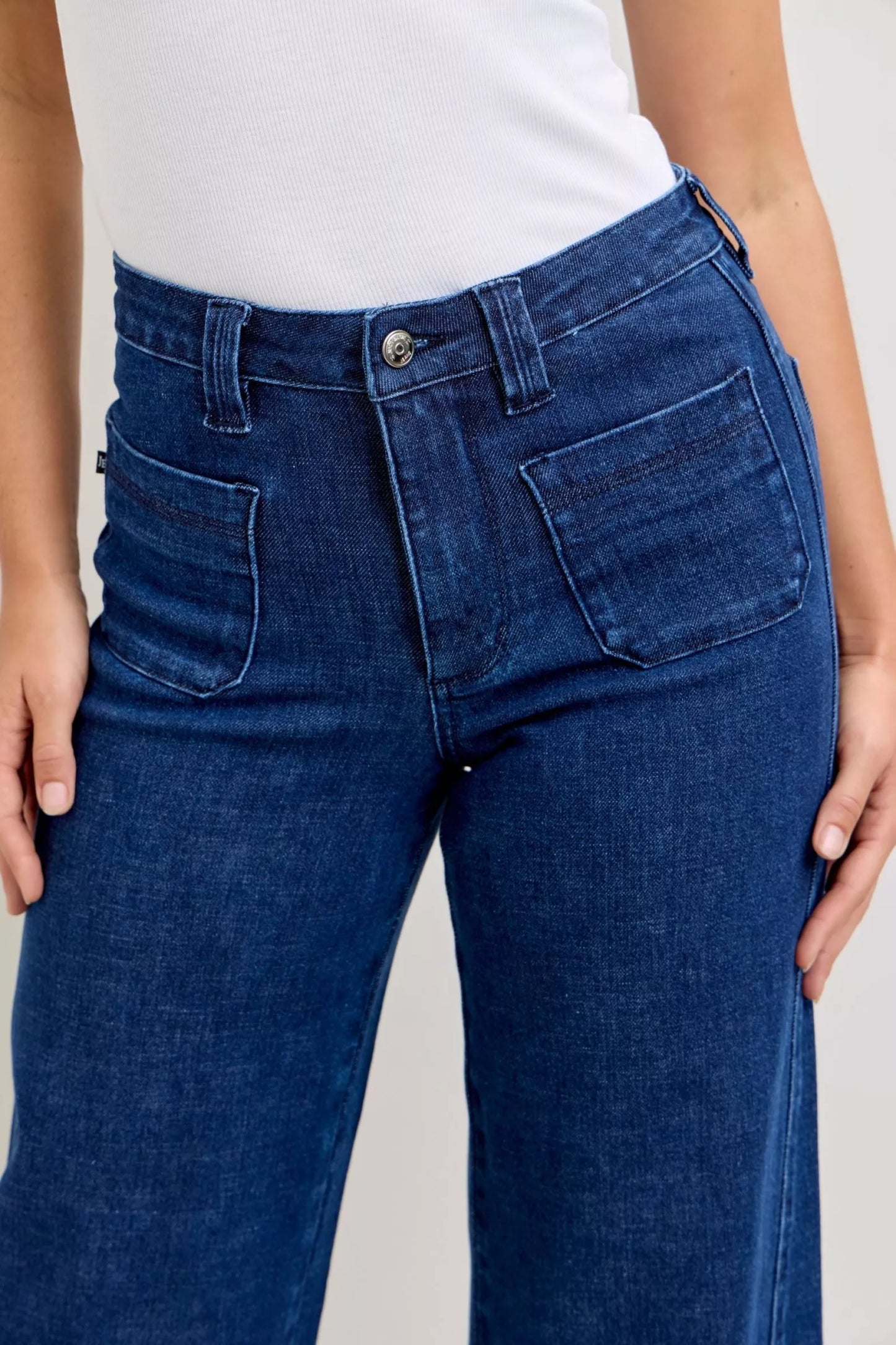 Hazel Blues® | Judy Blue High-Waisted Retro Wide Jeans with Patch Pkts & Twisted Seams