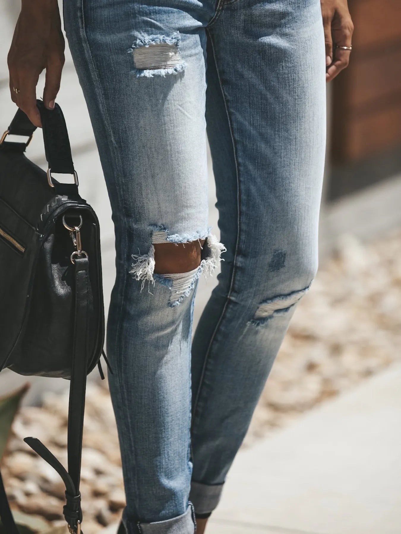 Hazel Blues® | Distressed Button-Fly Skinny Jeans