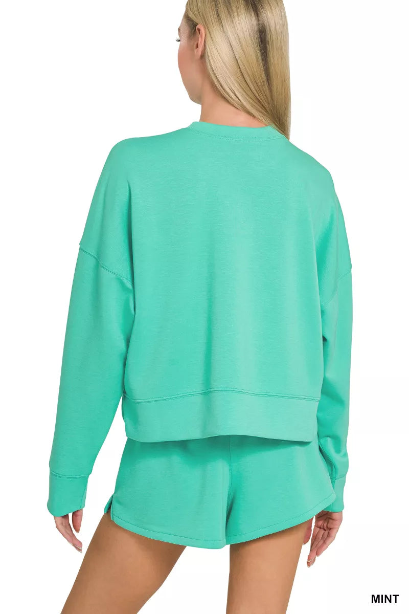 Hazel Blues® | Zenana Scuba Long Sleeve Sweatshirts & Shorts Set