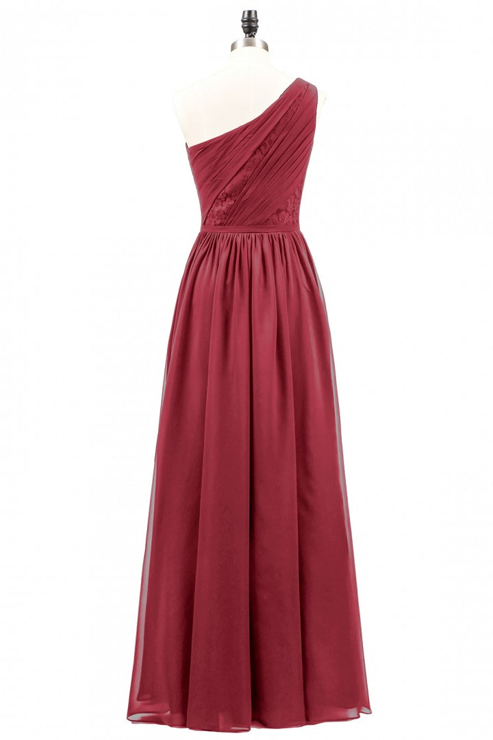 Navy Blue One Shoulder A-line Chiffon Long Bridesmaid Dress