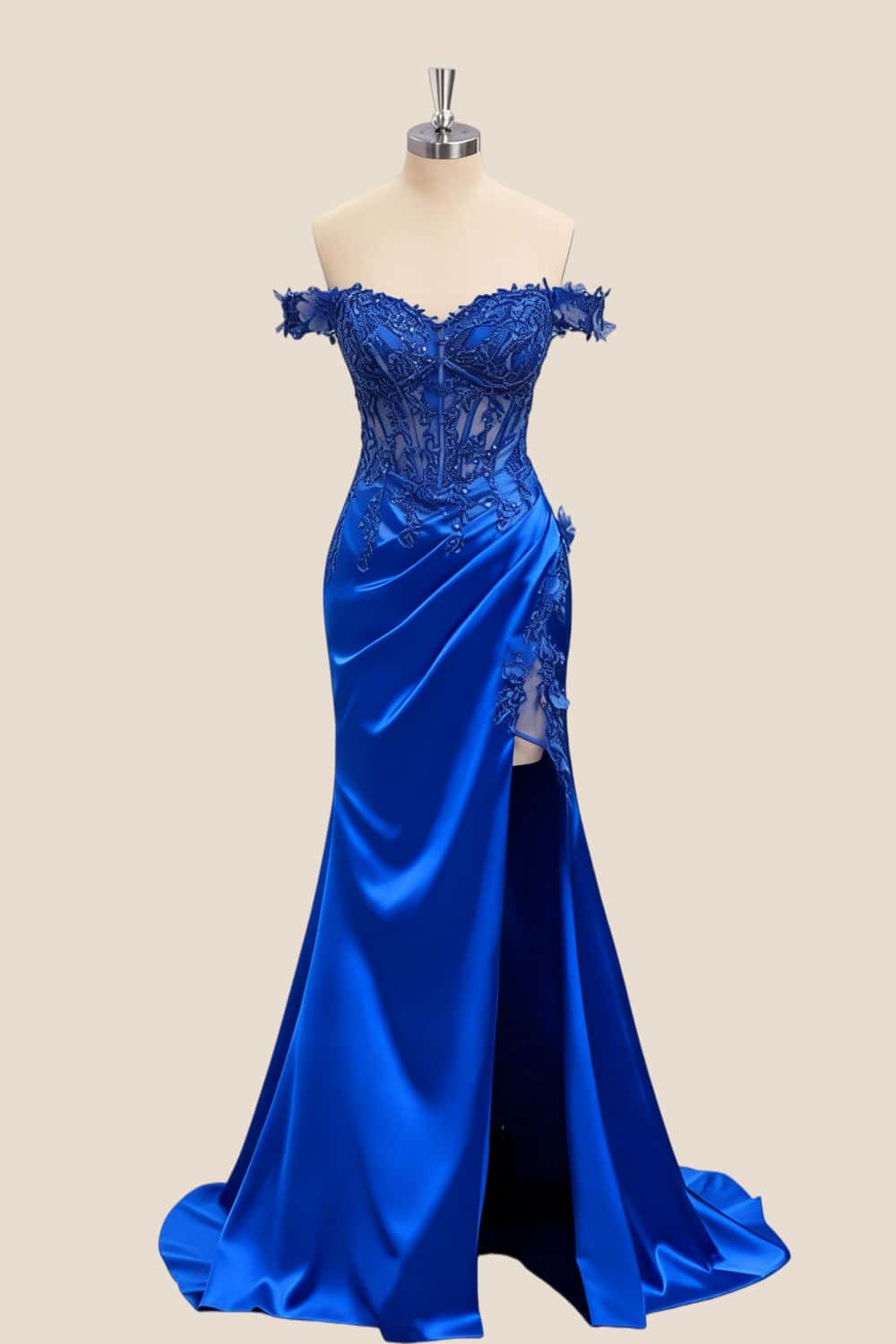 Lace Off the Shoulder Green Satin Mermaid Dress