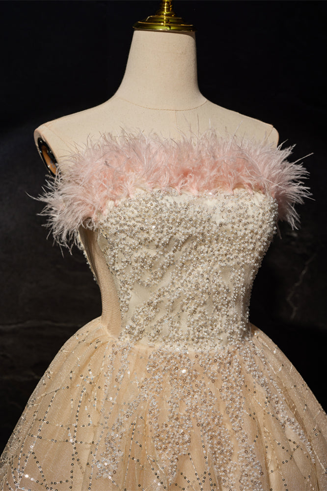 Strapless Champagne A-line Short Princess Dress