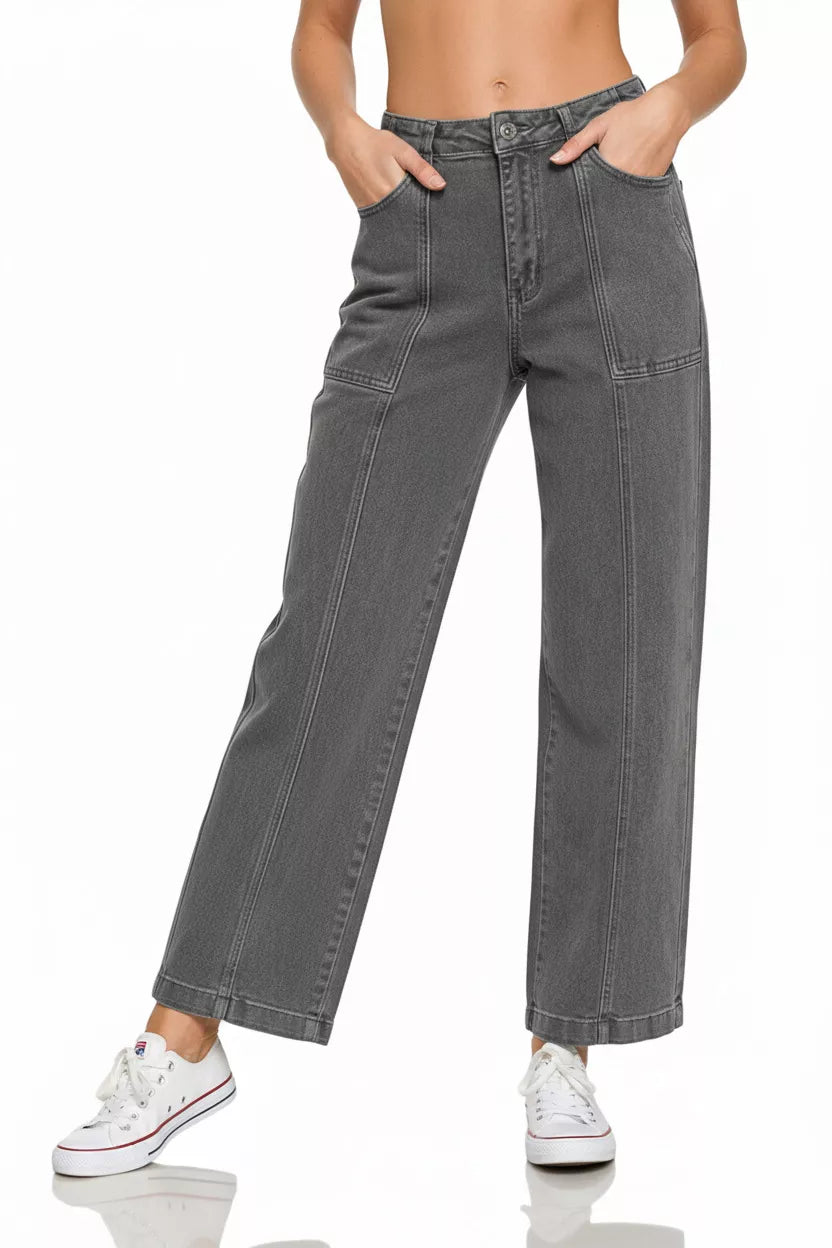 Hazel Blues® | Zenana Straight Leg Utility Pocket Jeans