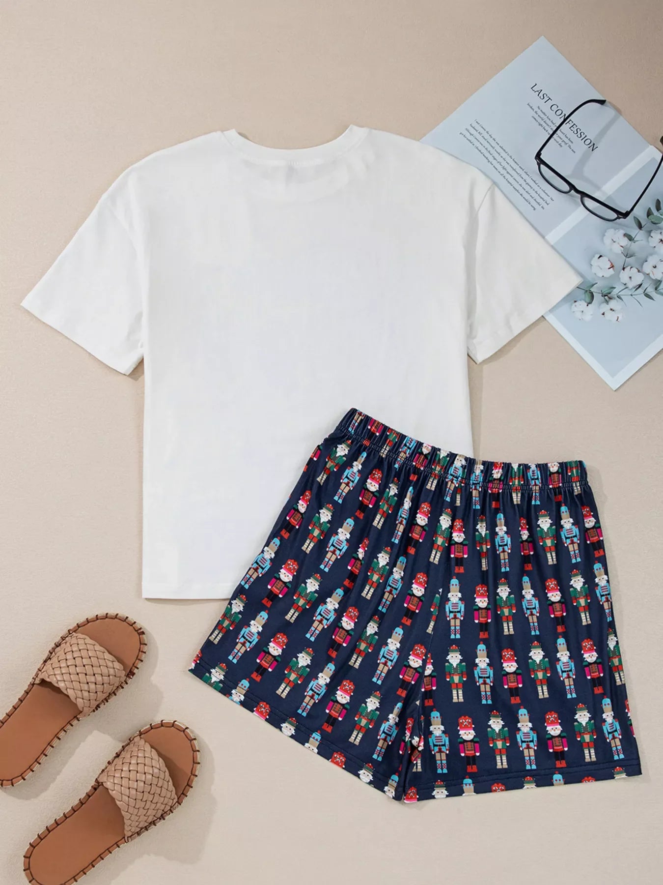 Hazel Blues® | Mama Claus Plaid Letter Tee and Nutcracker Shorts 2pcs Lounge Set