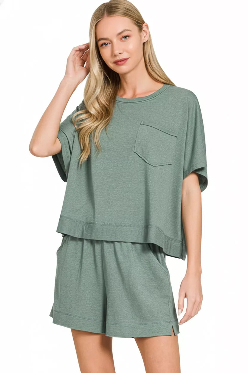 Hazel Blues® | Zenana Exposed Seam Boxy Top & Shorts Set