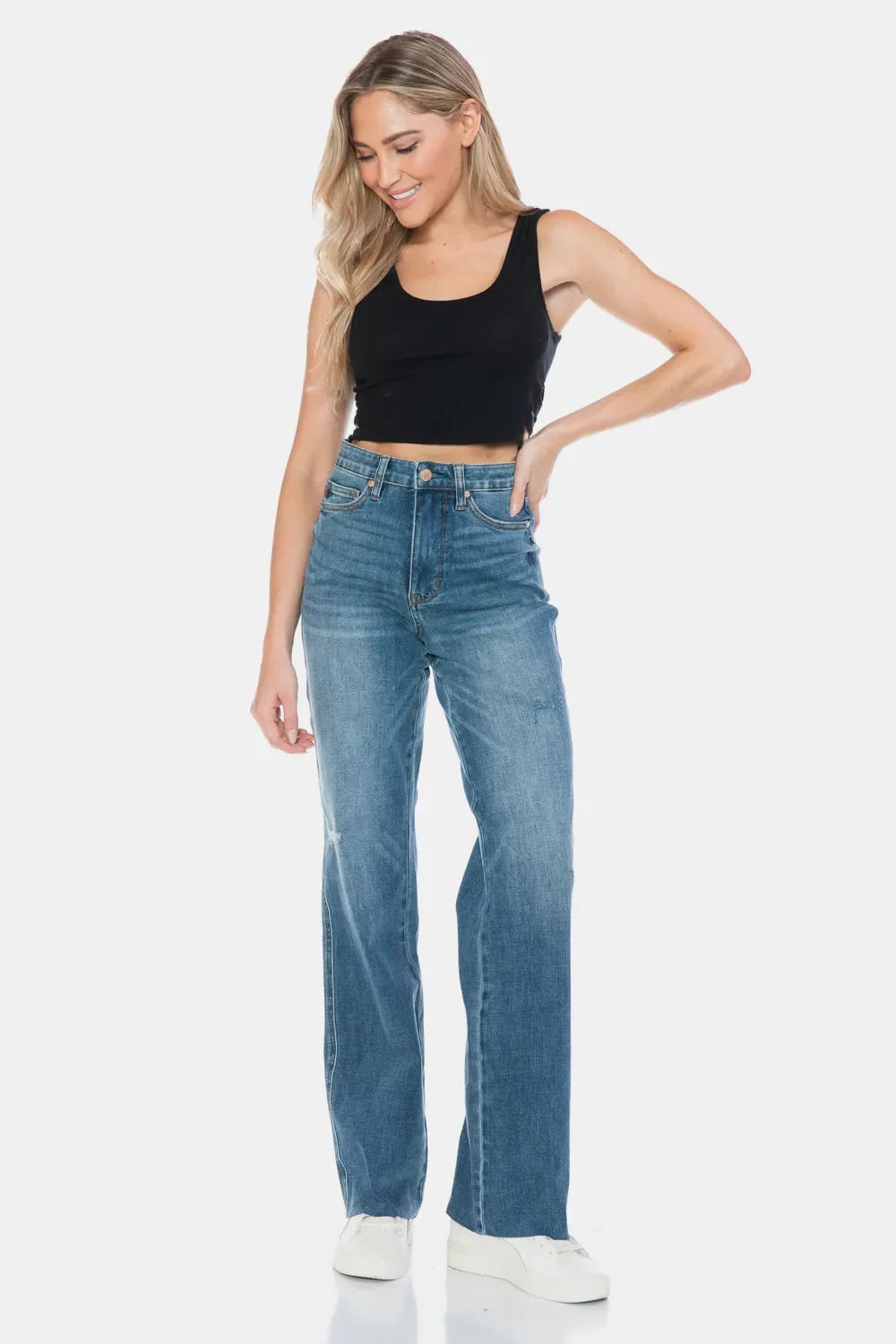 Hazel Blues® | Judy Blue Tummy Control Cut Raw Hem Straight Jeans
