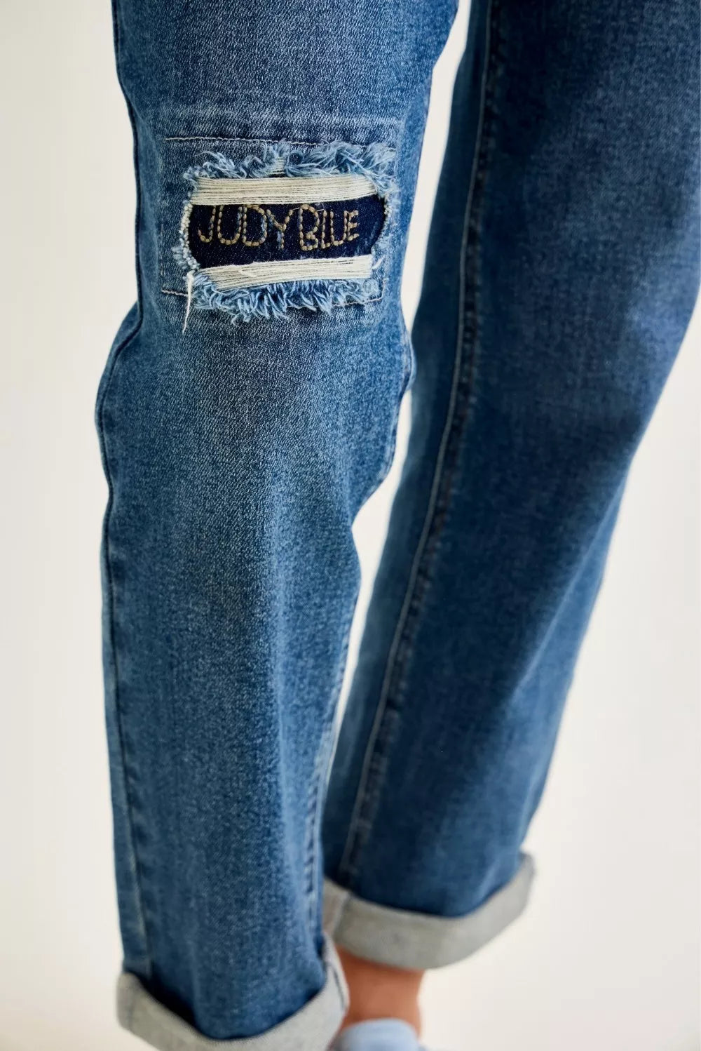 Hazel Blues® | Judy Blue Mid Rise Boyfriend Embroidered Repair Patch Jeans