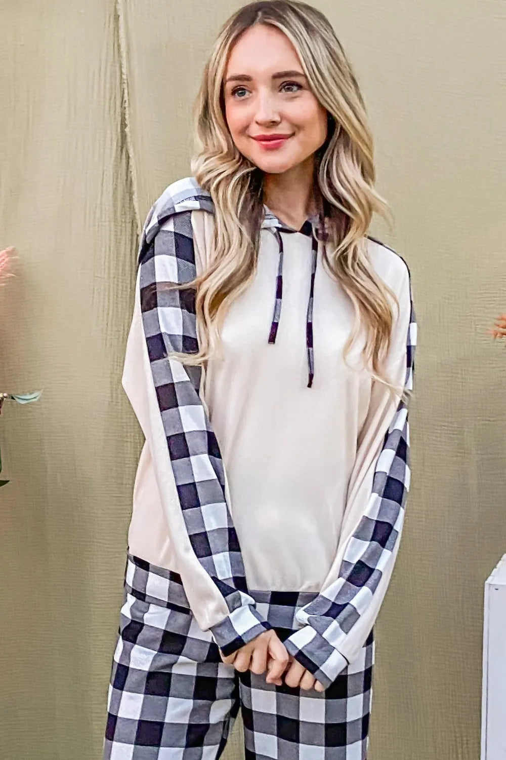 Hazel Blues® | And The Why Drawstring Hooded Top and Plaid Pants Lounge Set