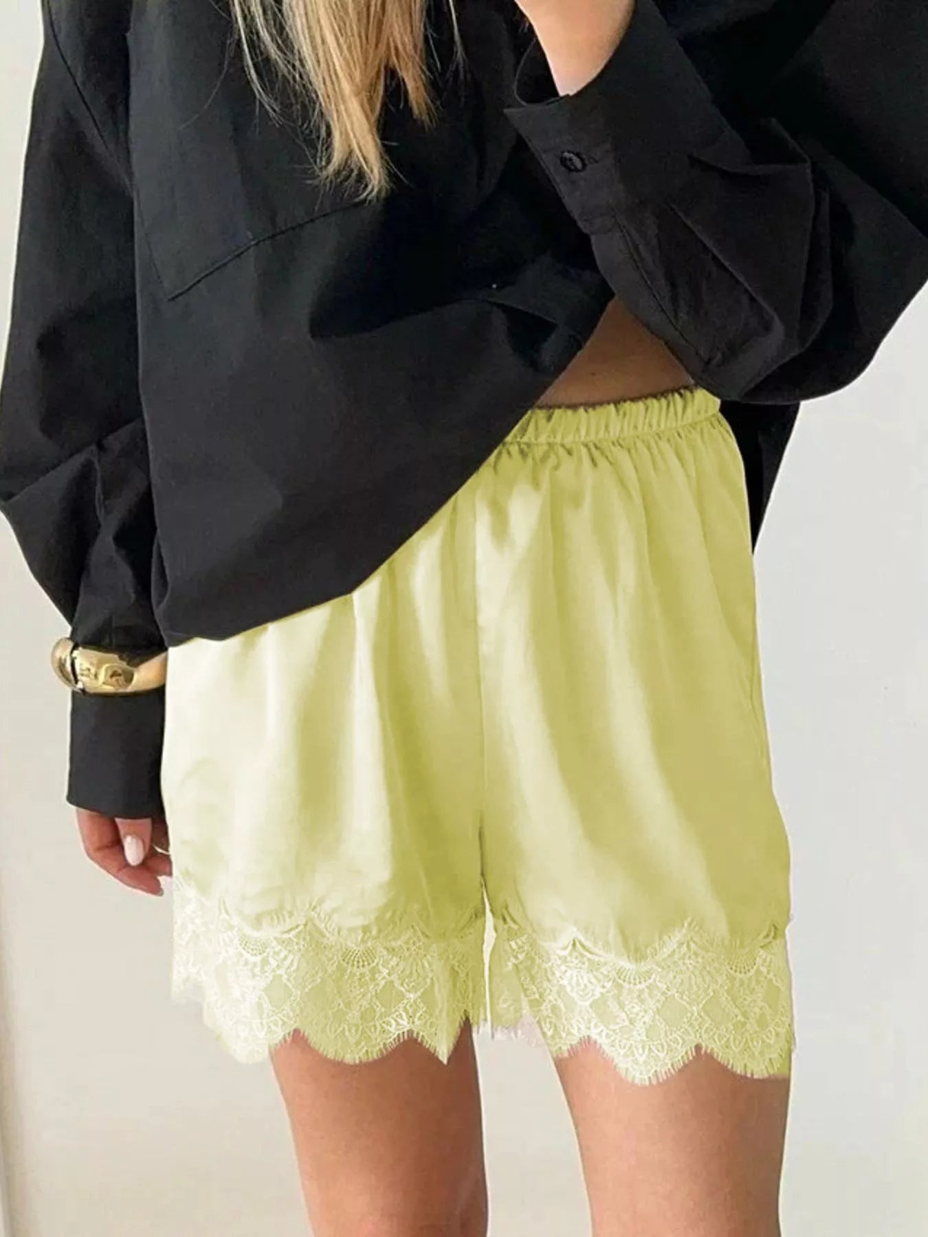 Hazel Blues® | Lace Trim Elastic Waist Shorts