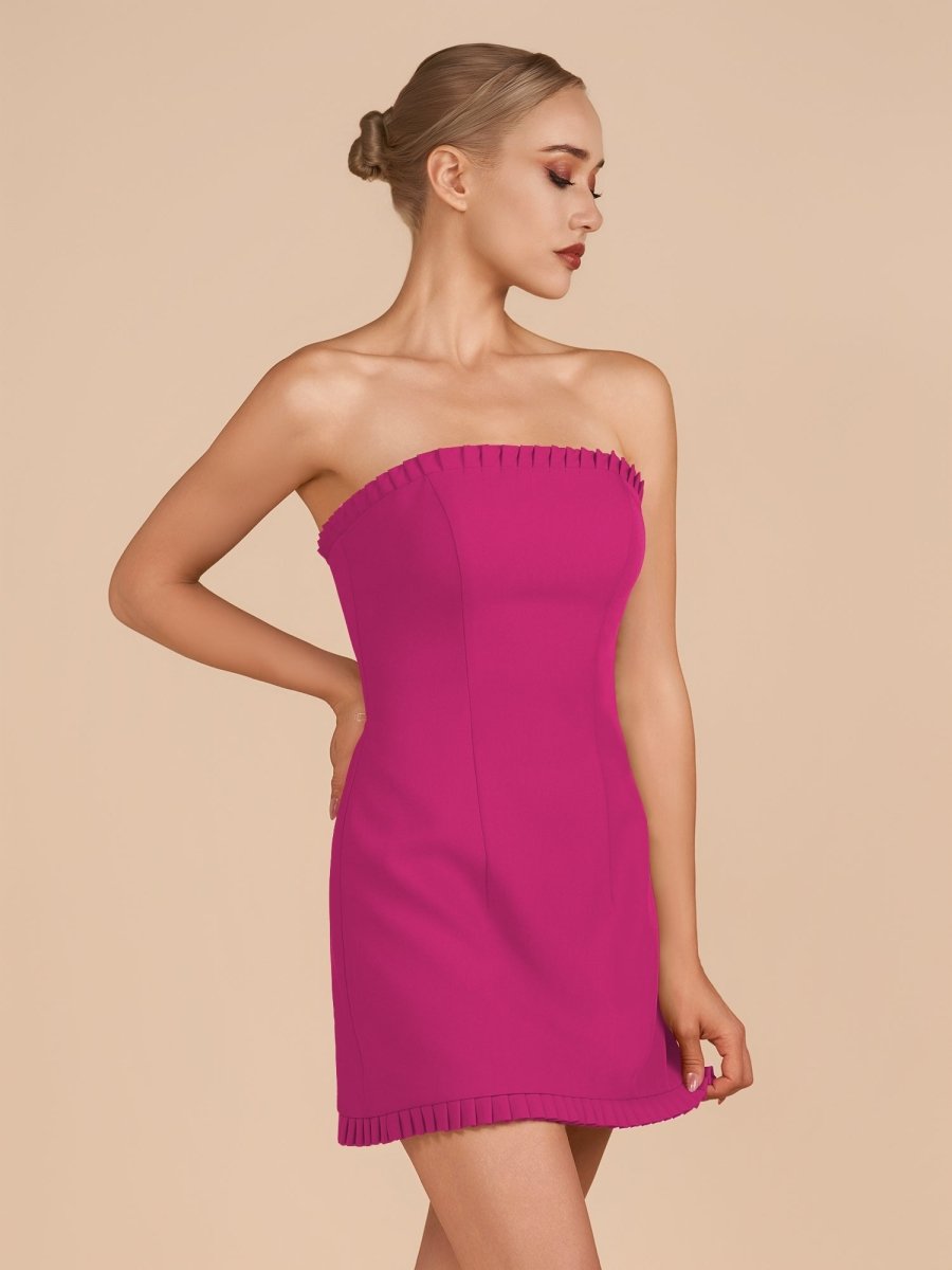 Fuchsia - A-Line Strapless Ruffles Short Homecoming Dresses