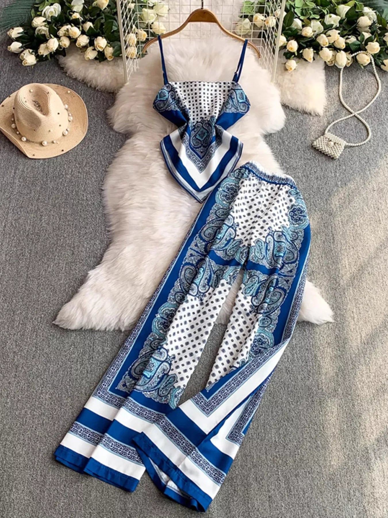 Hazel Blues® | Tie Back Printed Cami and Pants Set