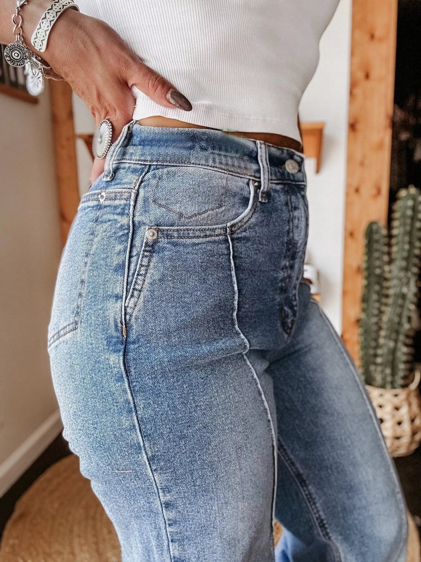 Hazel Blues® | High-Waisted Wide Leg Cuffed Jeans