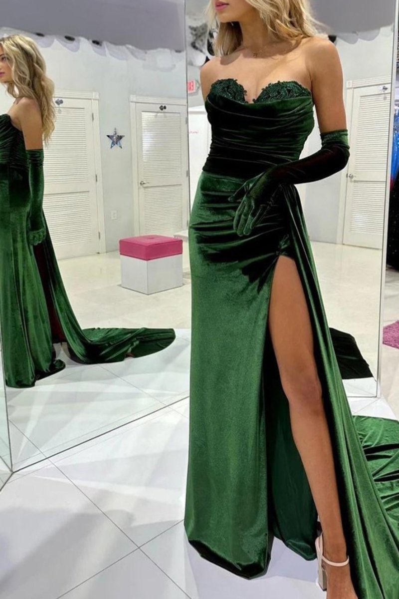 Emerald Sweetheart Long Prom Dress with Attached Train