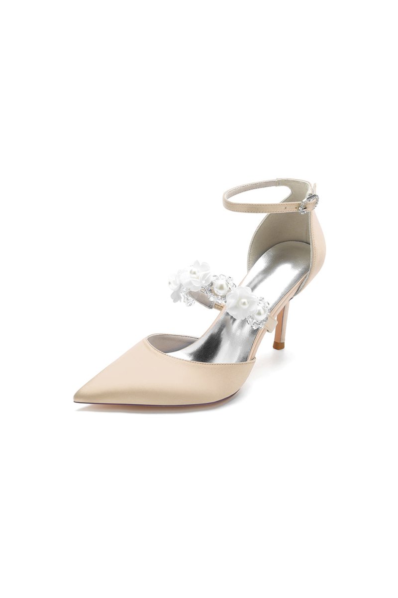 Flower Pearl Strap Pointed Toe High Heels