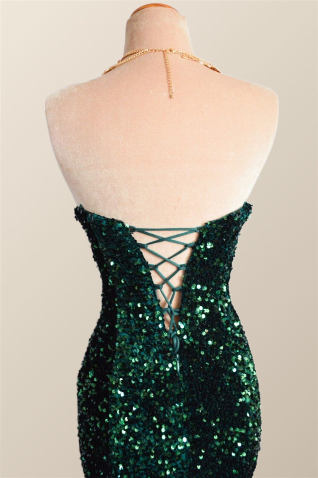 Strapless Dark Green Velvet Sequin Mermaid Party Dress