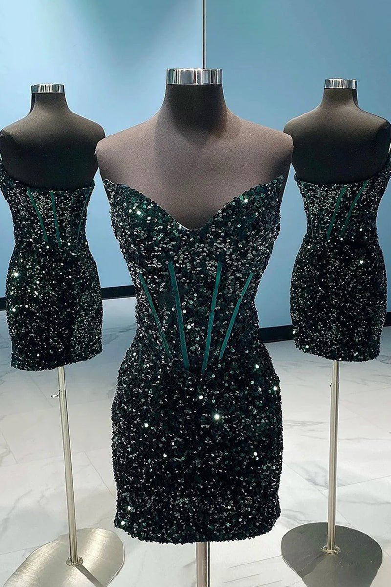 Fuchsia Strapless Bodycon Sequins Mini Party Dresses