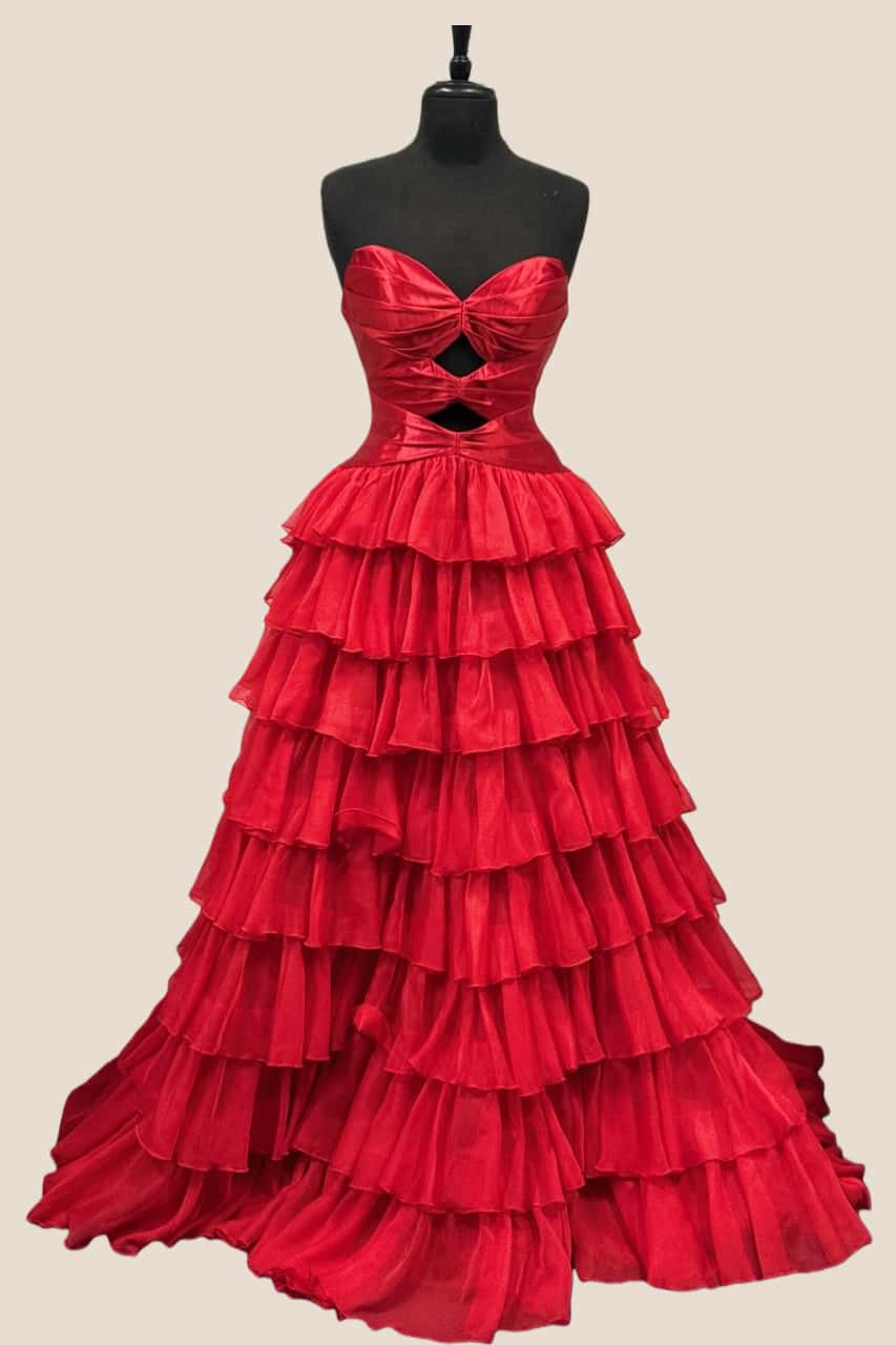 Keyholes Hot Pink A-line Ruffle Prom Dress