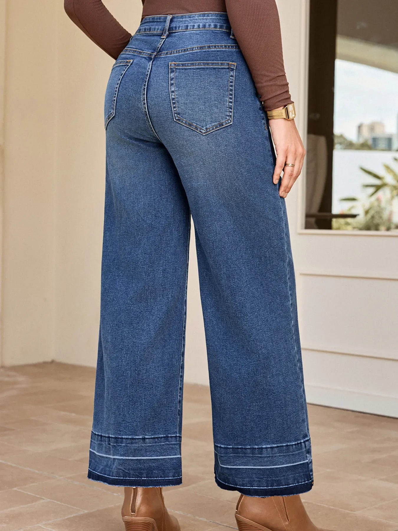Hazel Blues® |  High Waist Wide Leg Washed Jeans