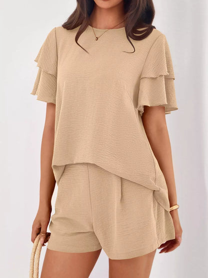 Hazel Blues® |  Ruffle Sleeve Top and Shorts Two-Piece Set