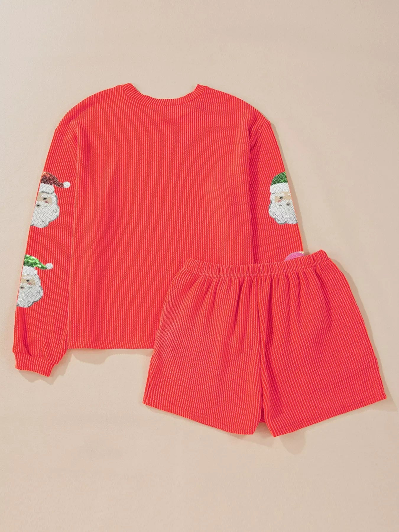 Hazel Blues® |  Twisted Ribbed Christmas Sequin Patched Top and Shorts Set