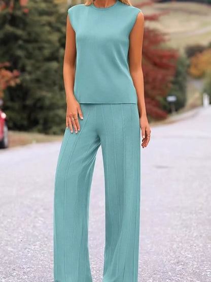 Hazel Blues® |  Casual Solid Color Cap Sleeve Top and Pants Knit Set