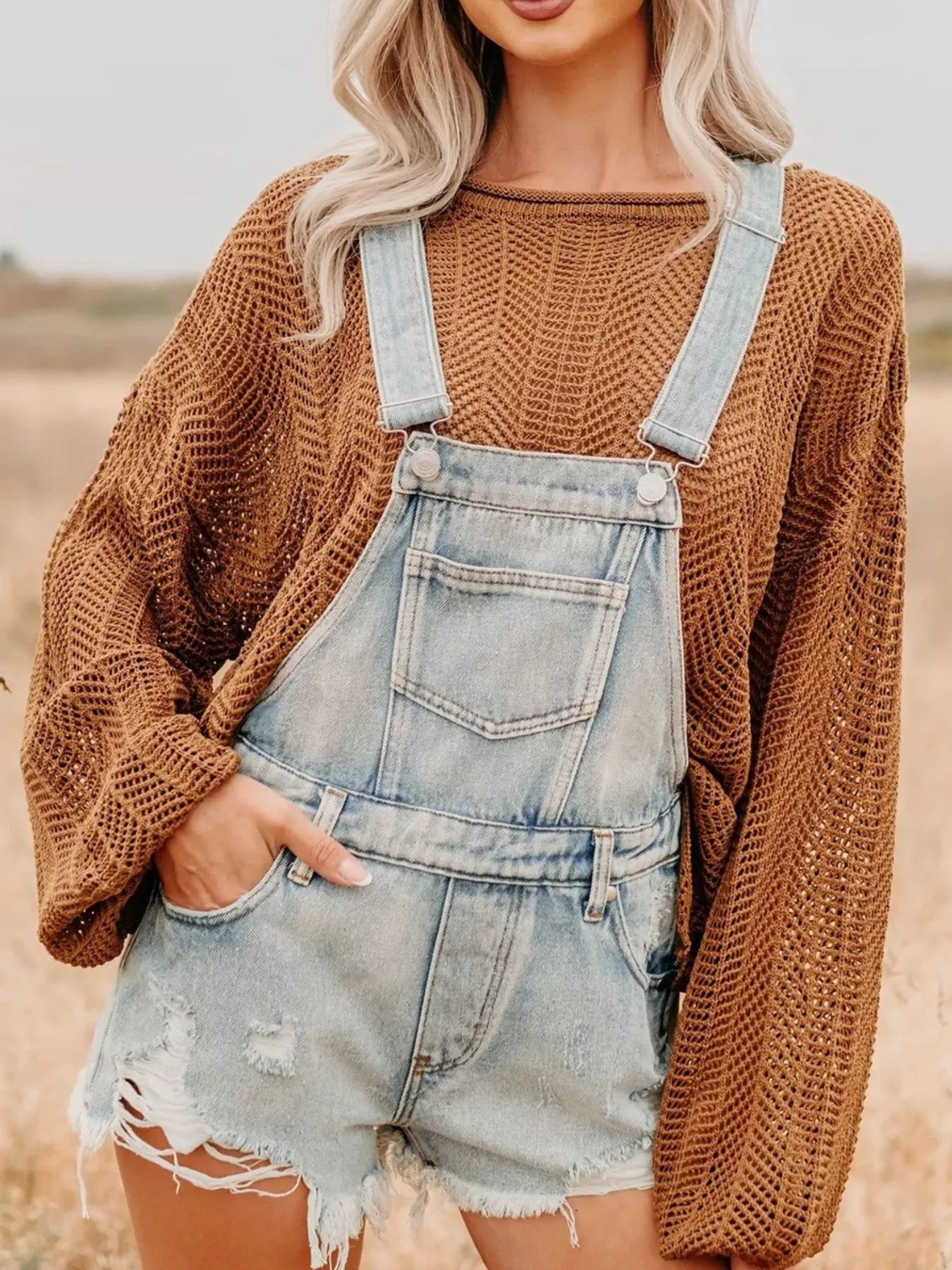 Hazel Blues® |  Distressed Denim Overalls Shorts