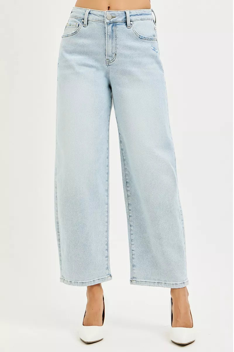 Hazel Blues® |  RISEN High Rise Crop Barrel Jeans