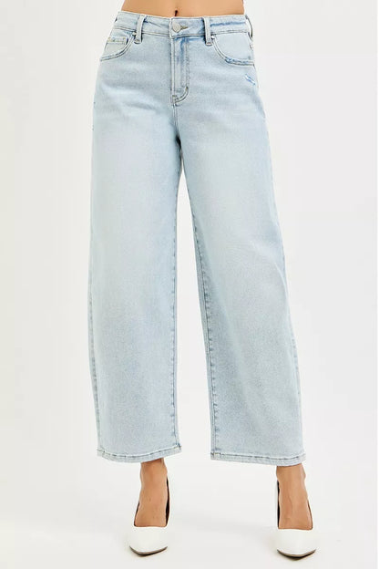 Hazel Blues® |  RISEN High Rise Crop Barrel Jeans