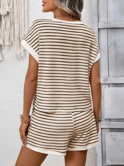 Hazel Blues® |  Striped Casual Round Neck Top and Shorts Set