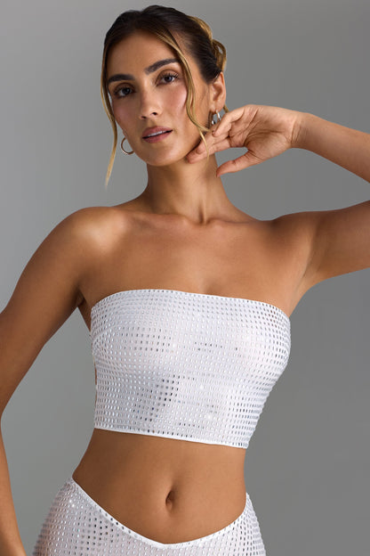 Embellished Strap-Back Bandeau Top in White