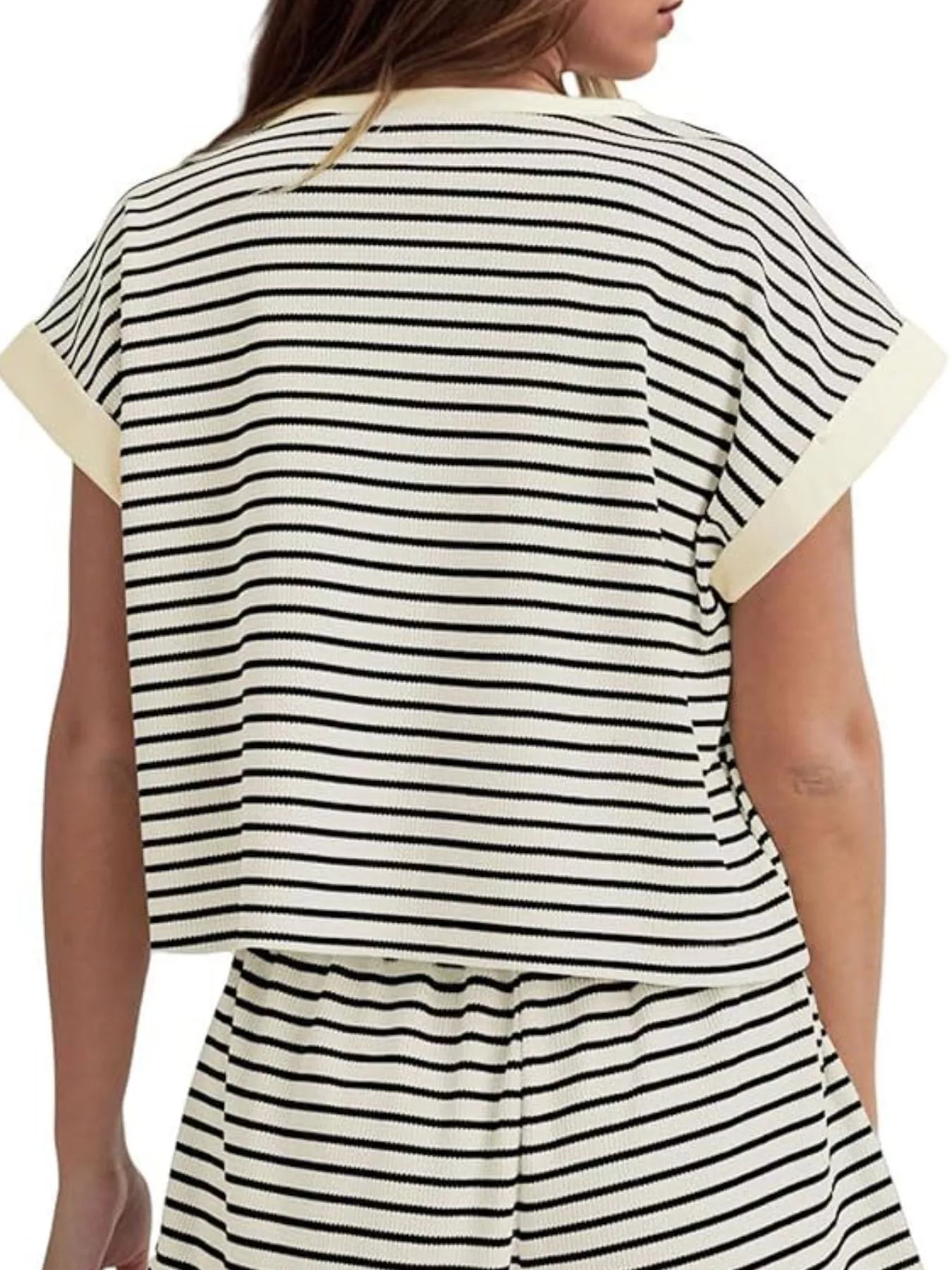 Hazel Blues® | Striped Round Neck Top and Shorts Set