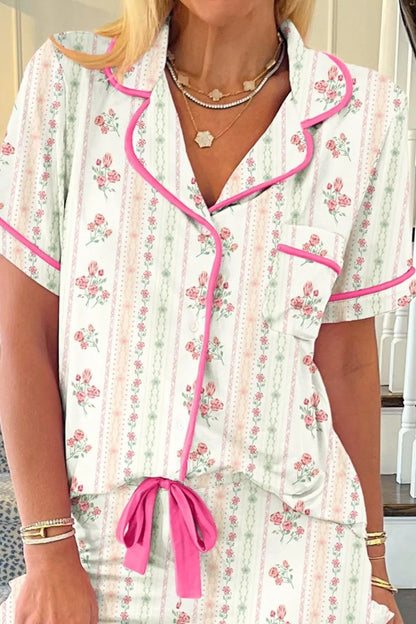 Hazel Blues® |  Printed Button Up Short Sleeve Top and Shorts Lounge Set