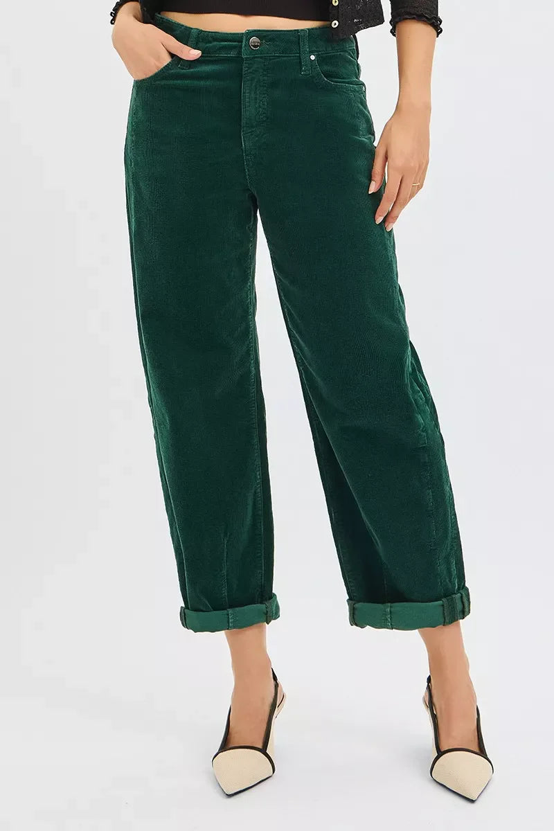 Hazel Blues® |  RISEN High Rise Crop Barrel Cordurory Pants