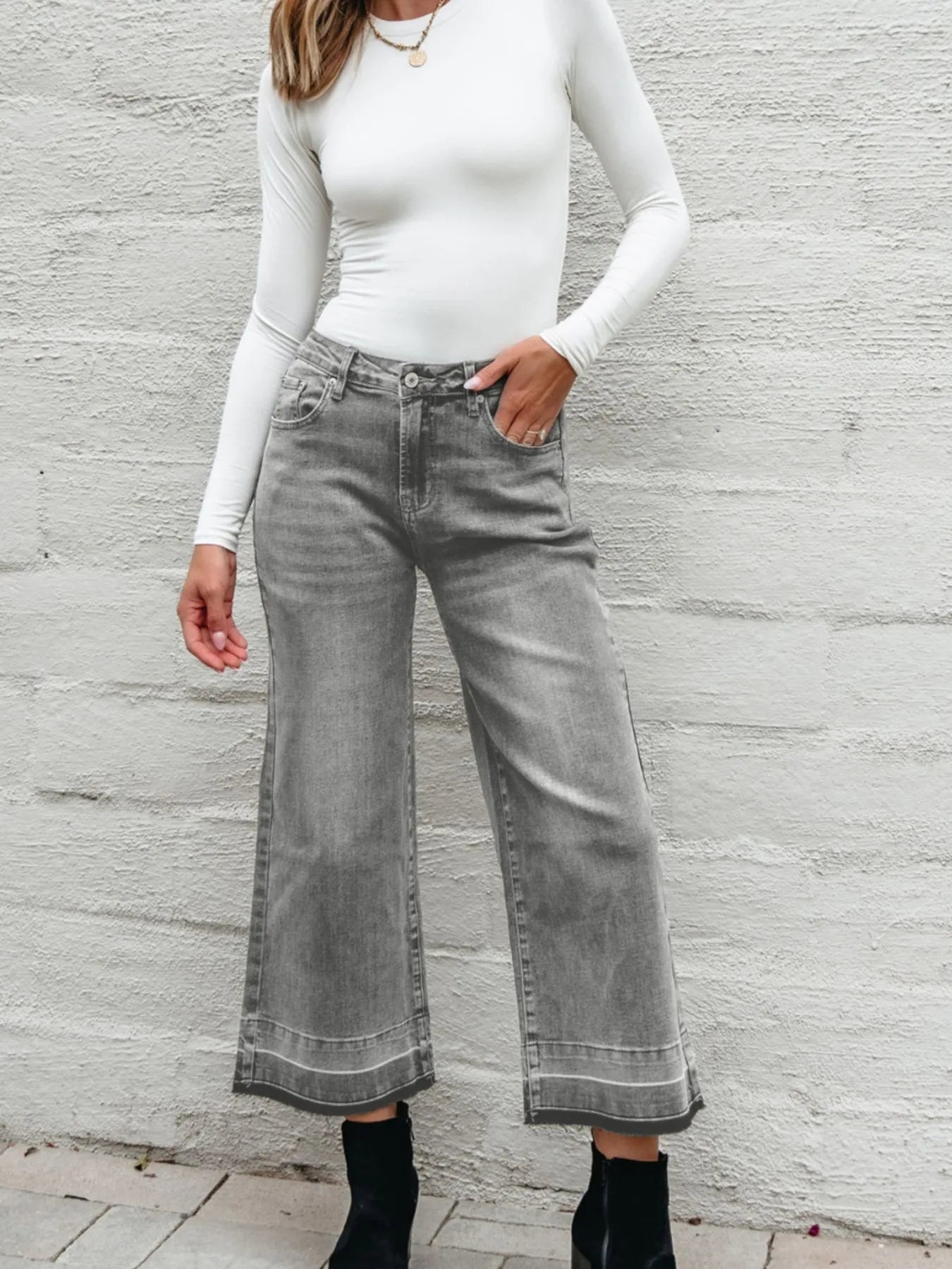 Hazel Blues® |  High Waist Wide Leg Washed Jeans