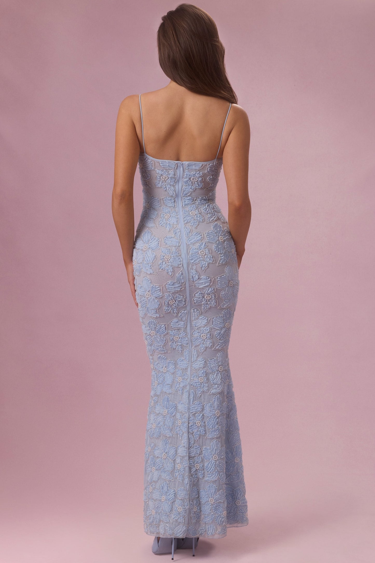 Embellished Square Neck Maxi Dress in Powder Blue